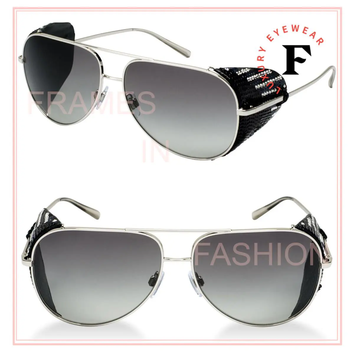 Giorgio Armani Kaleidoscope Silver Black Aviator Sequin Leather Blinder AR6005BZ - 3015/11, Frame: Silver, Lens: Black
