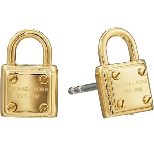 Michael Kors MK Logo Padlock Gold Stainless Steel Stud Earrings MKJ3485710 + Box