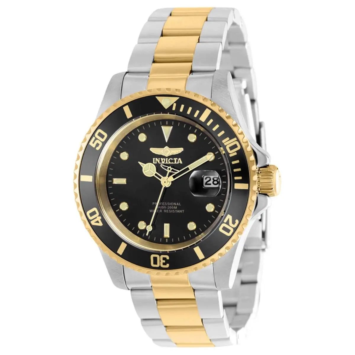 Invicta Men`s Watch Pro Diver Quartz Black Dial Two Tone Bracelet 37158
