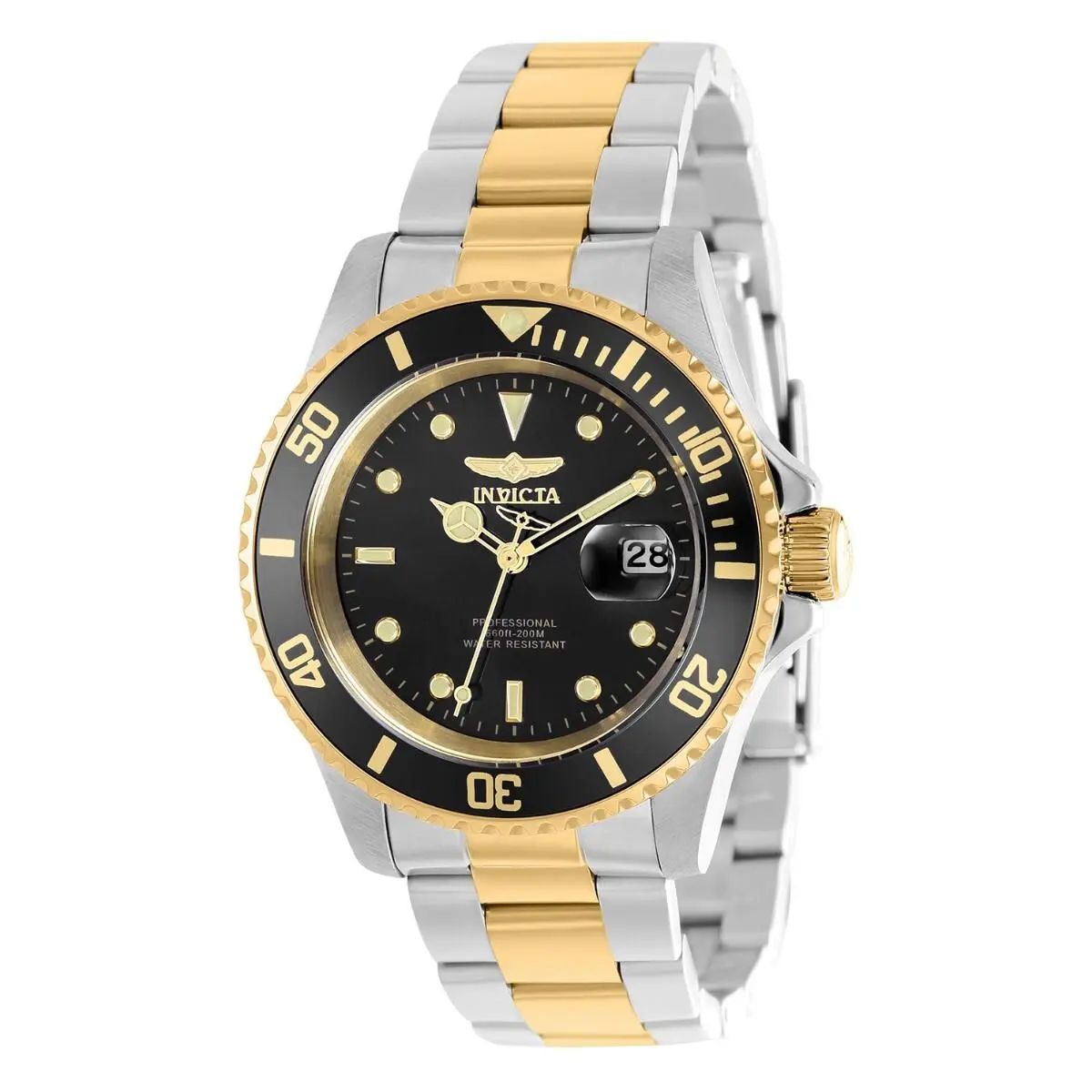 Men`s 40mm Pro Diver Quartz Two Tone Gold/silver/black 200m SS Watch by Invicta