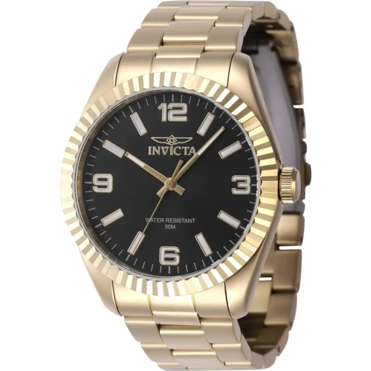 Invicta Men`s Watch Specialty Quartz Black Dial Yellow Gold Bracelet 47458 - Dial: Black, Band: Yellow