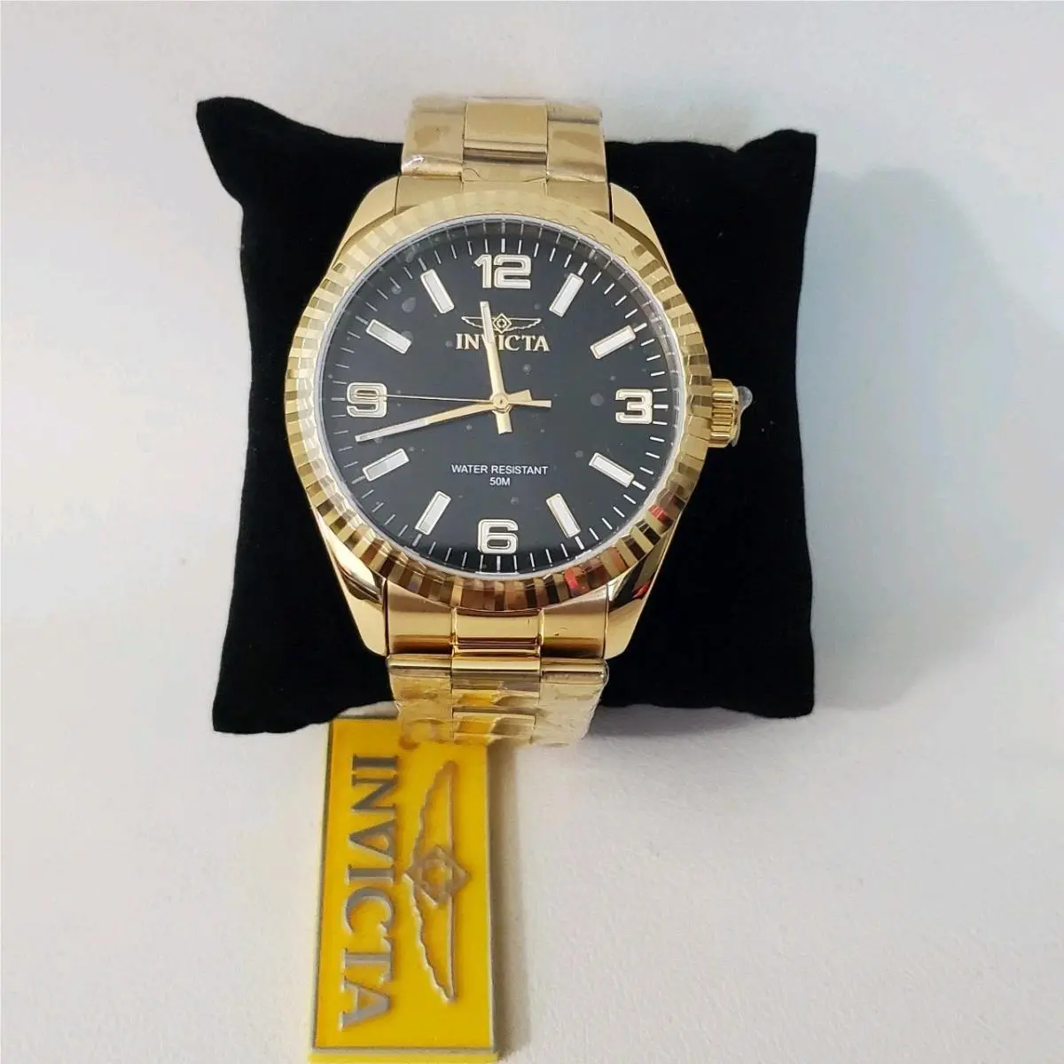 Invicta Men`s Watch Specialty Quartz Black Dial Yellow Gold Bracelet 47458 - Dial: Black, Band: Yellow
