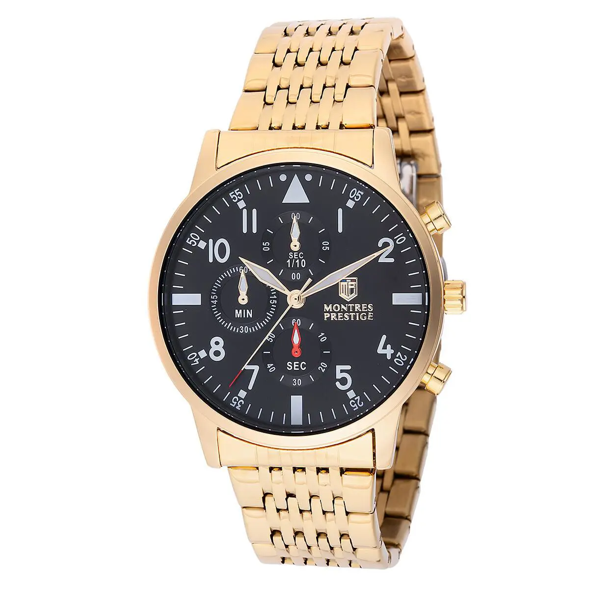 Invicta X Montres Prestige Pilot Gold/black Men`s Watch 42mm MPW-0079 - Dial: Black, Band: Gold, Bezel: Gold