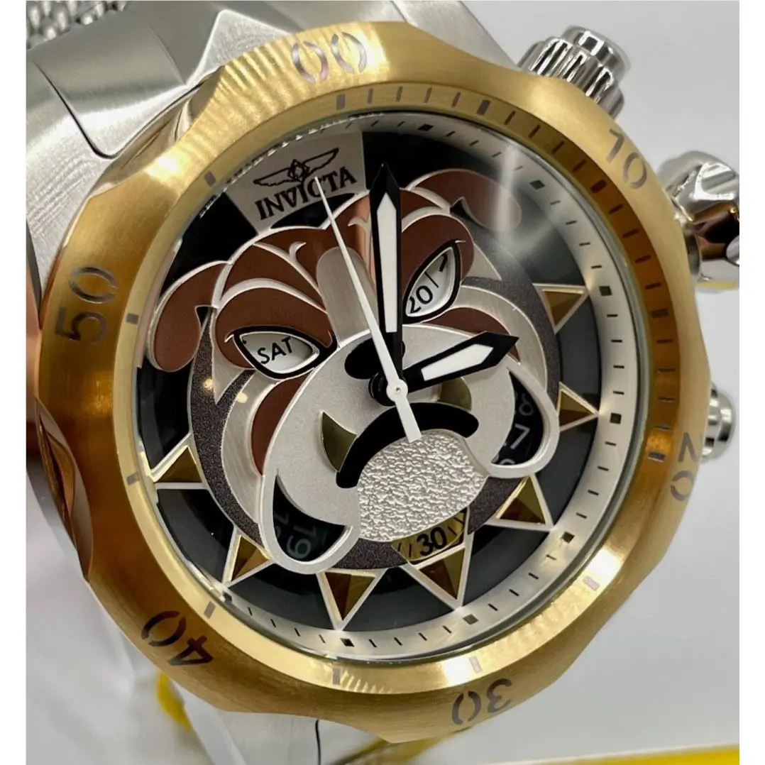 Invicta Venom Bull Dog Mens 54mm Chronograph Mesh Bracelet Silver Watch 48170