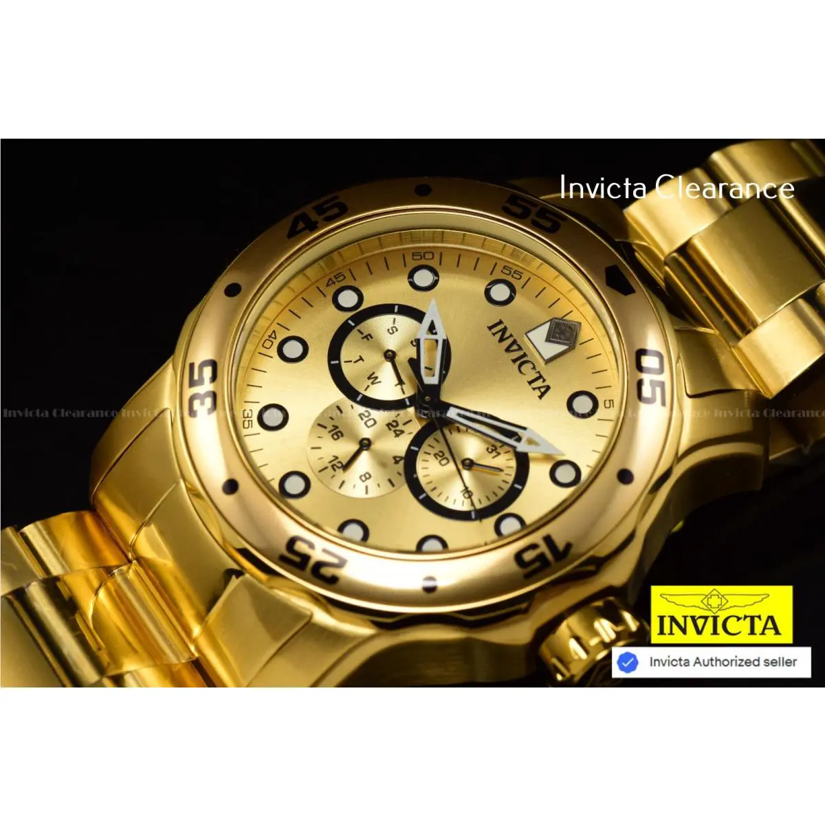 Invicta Pro Diver Scuba 48mm Quartz Mens Gold Dial Gold Tone SS Watch