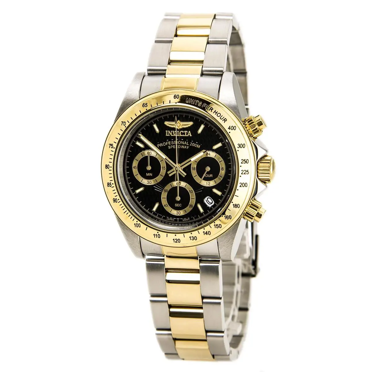 Invicta Men`s Watch Speedway Black and Gold Tone Dial Two Tone Bracelet 9224 - Dial: Black, Band: Silver/Gold