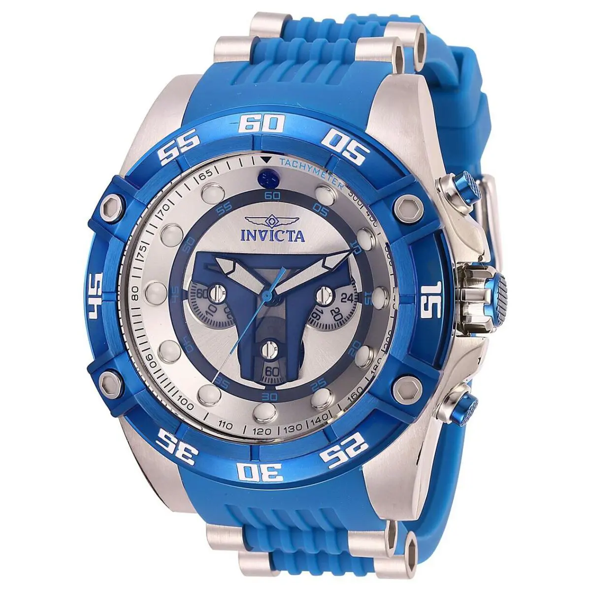 27966 Invicta Star Wars Men`s 52mm Chronograph Silver/blue Silicone Strap Watch