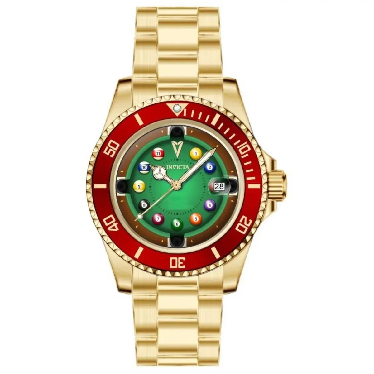 Men`s Watch Pro Diver Green and Red Dial Yellow Gold Bracelet 50522 by Invicta