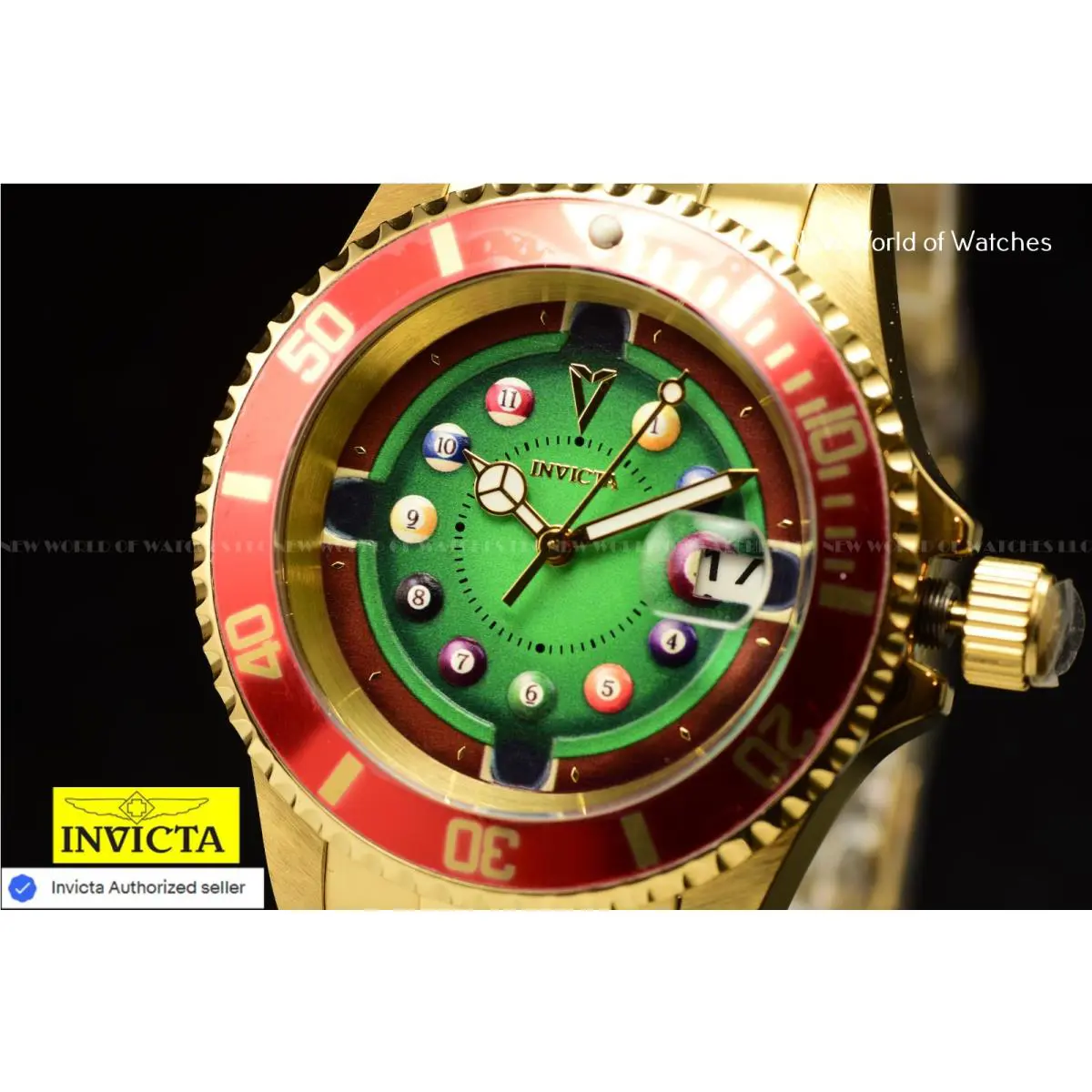 Invicta Pro Diver Billiards Pool Ball Dial 40mm Gold Quartz Men`s Watch