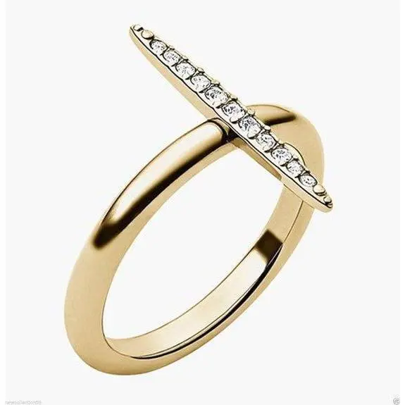 Michael Kors Brilliance Matchstick Gold Tone Ring W Pave Crystal Size 7