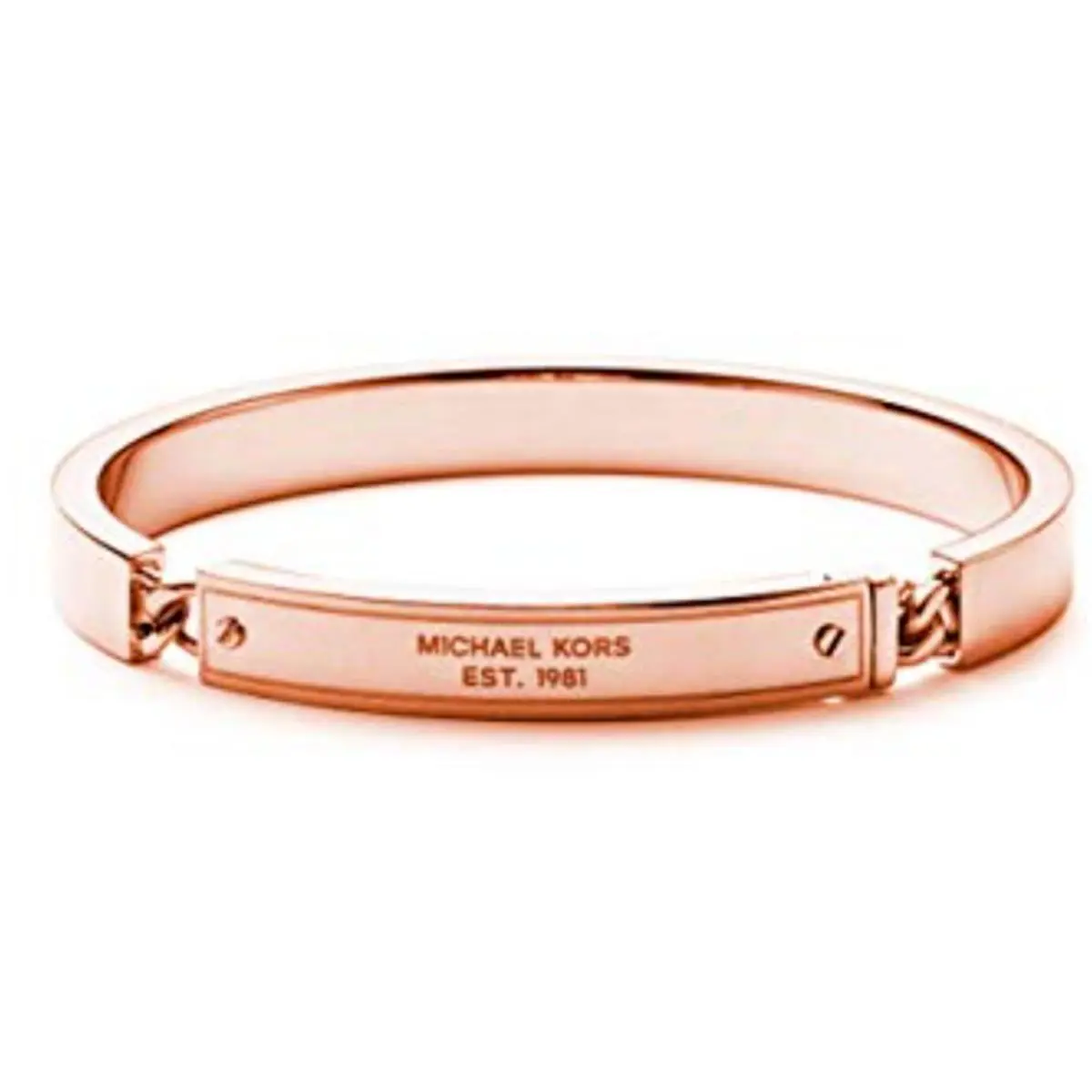 Michael Kors Heritage Rose Gold Bangle Bracelet MK Logo Plaque MKJ3841791 + Box