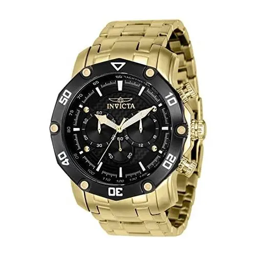Invicta Men`s 37725 Pro Diver Quartz Multifunction Black Dial Gold Steel Watch