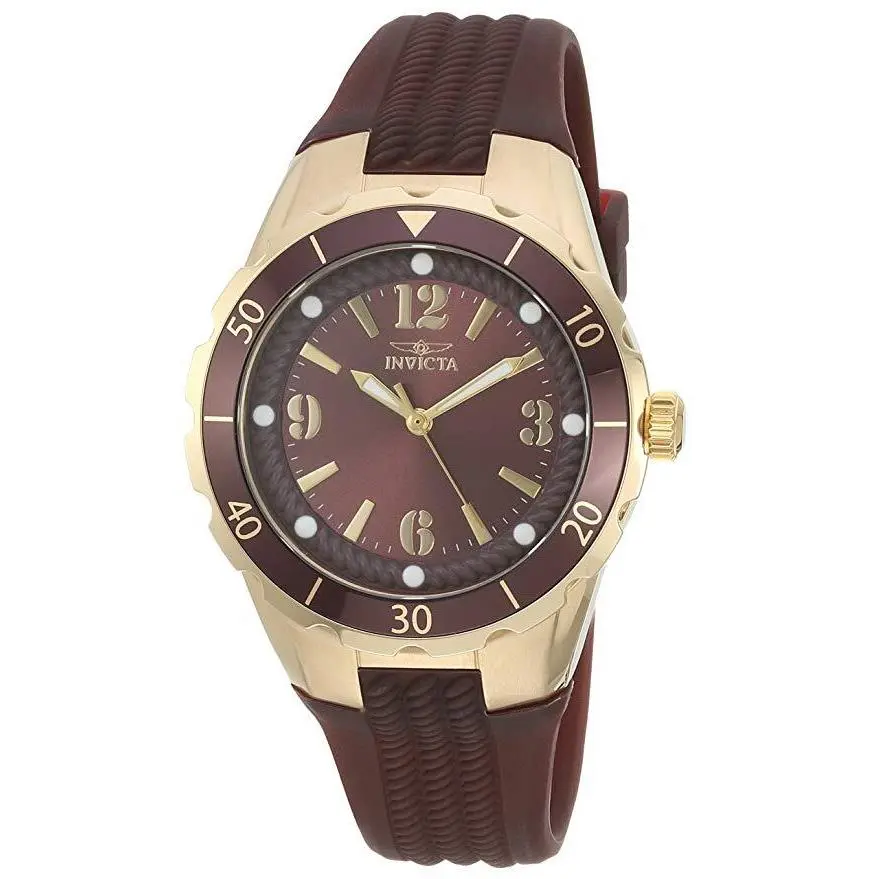 Women`s `angel` Quartz Gold-tone Case Brown Polyurethane Watch 17485 by Invicta