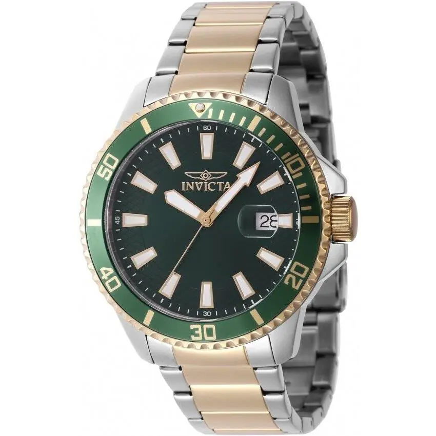 Invicta Chronograph Pro Diver Quartz Green Dial Two Tone Men`s Watch 46143
