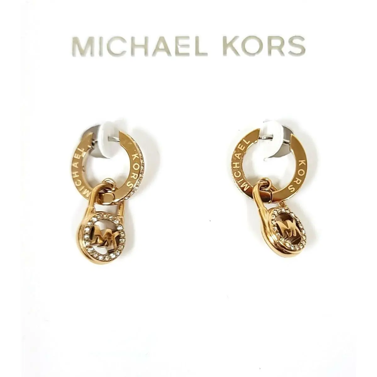 Rose Gold MK Logo Padlock Small Hoop Pave Earrings MKJ7391 by Michael Kors