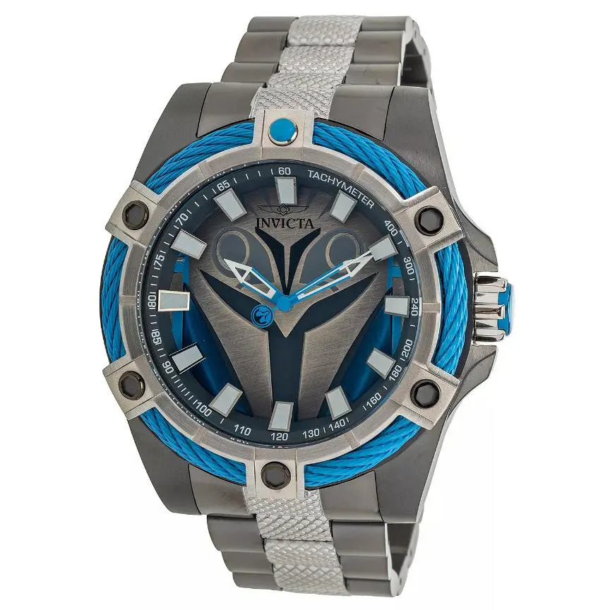Invicta Star Wars Bo Katan Mens 52mm Limited Edition Gunmetal Quartz Watch 41283 - Dial: Black, Blue, Gray, Multicolor, White, Band: Gray, Silver, Gunmetal, Bezel: Blue, Gray, Silver, Gunmetal