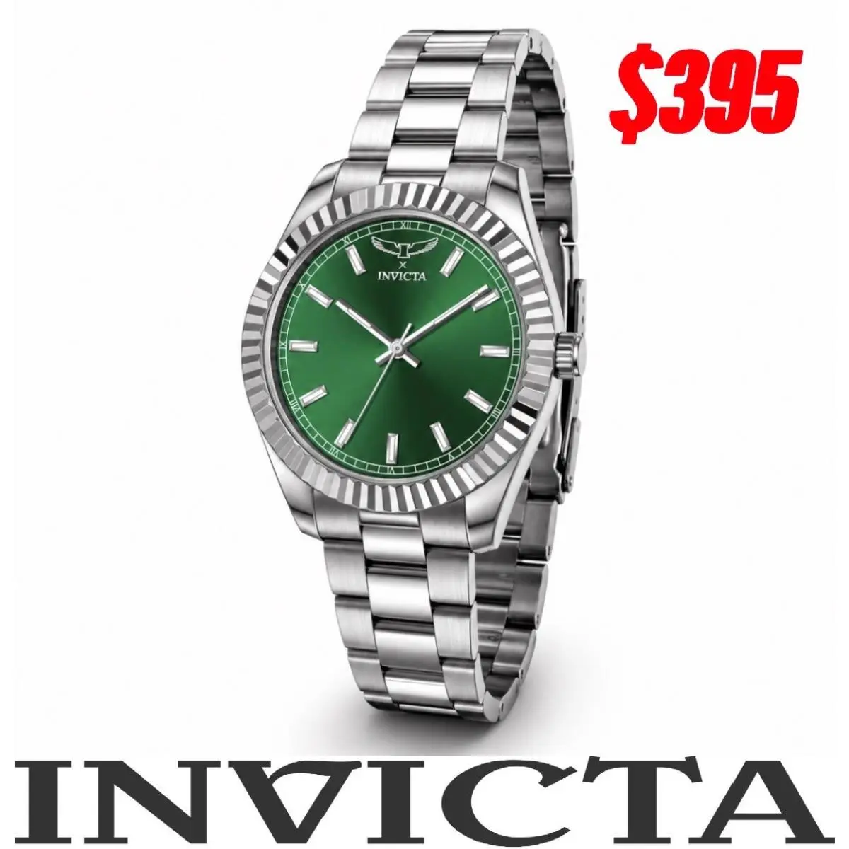 Invicta Specialty I by Invicta Mens Green Steel 40mm Quartz Watch 69016 - Dial: Green, Band: Silver, Bezel: Silver