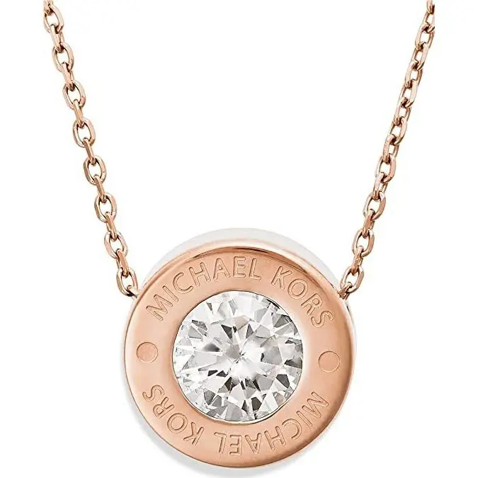 Michael Kors Logo Brilliance Yellow Gold Necklace Single Crystal MKJ5340710 +box