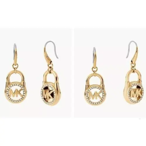 Michael Kors Gold Tone Crystals Glitz MK Padlock Drop Hook Earrings MKJ7392