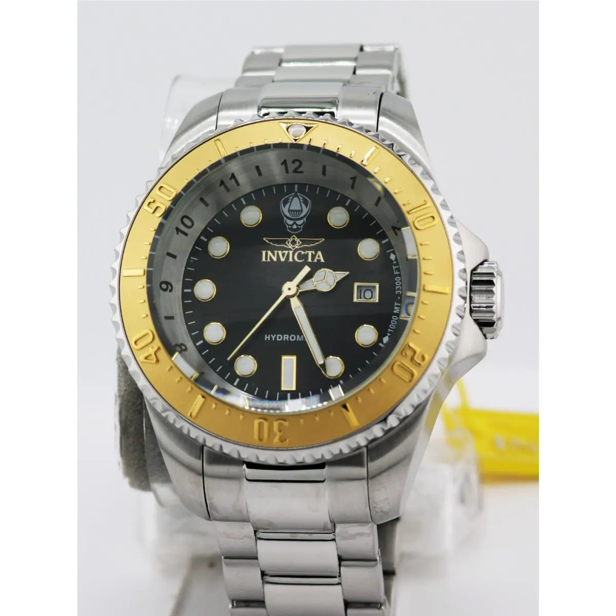 Invicta 38016 Pro Diver Hydromax 52MM Black Dial Steel 1000M Swiss Quartz