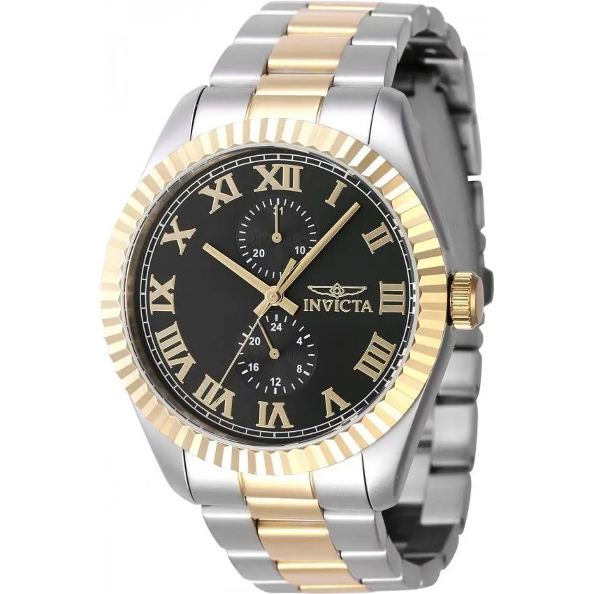 Invicta Specialty Gmt Quartz Black Dial Men`s Watch 47425 - Dial: Black, Band: Two-tone (Gold and Silver-tone), Bezel: Silver-tone