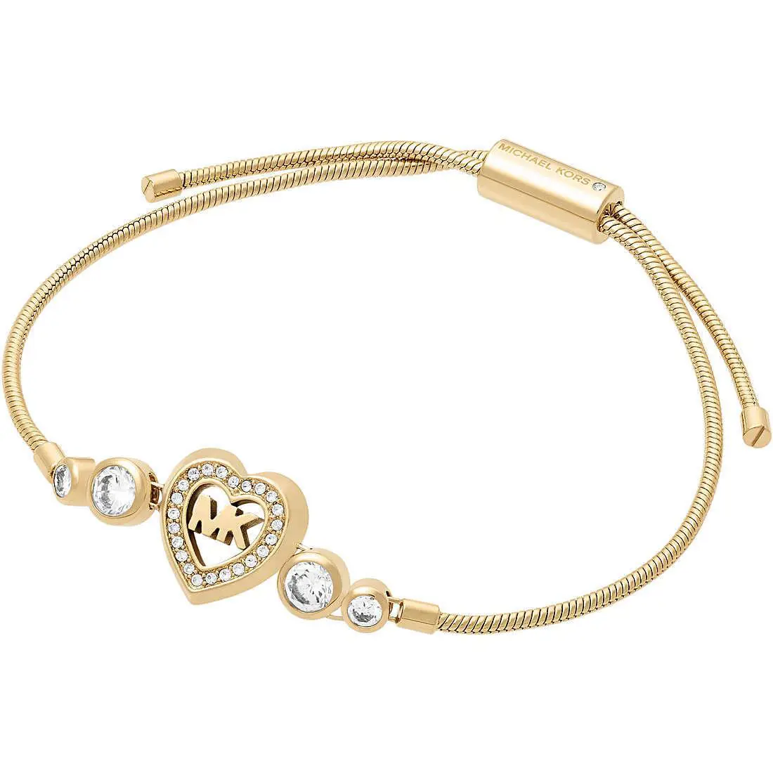 Michael Kors Heart Gold Slider Adjustable Bracelet Crystals MKJ7174710 + MK Box