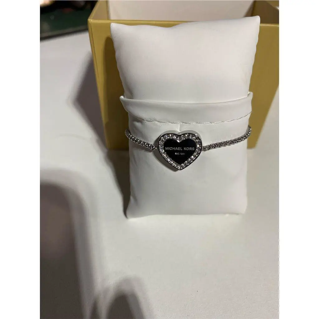 Michael Kors Silver Heart Charm Bracelet Adjustable Slide Closure