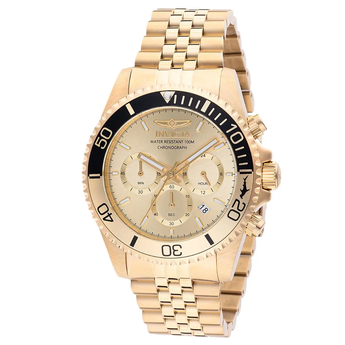 Invicta Pro Diver Titan Men`s Watch 43mm Chronograph Quartz Gold Dial