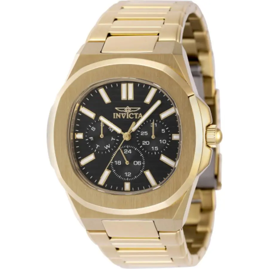 Invicta Men`s Watch Speedway Day-date Black Dial Yellow Gold Bracelet 48521 - Dial: Black, Band: Yellow