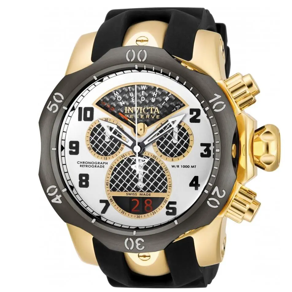 Invicta Reserve Venom Men`s 54mm Cage Dial Swiss Made Chronograph Watch 16311 - Dial: Black, Gold, Multicolor, Silver, Band: Black