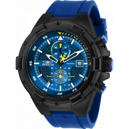 Invicta Men`s 50mm Pilot Aviator Chronograph Blue Dial Blu Silicone Strap Watch