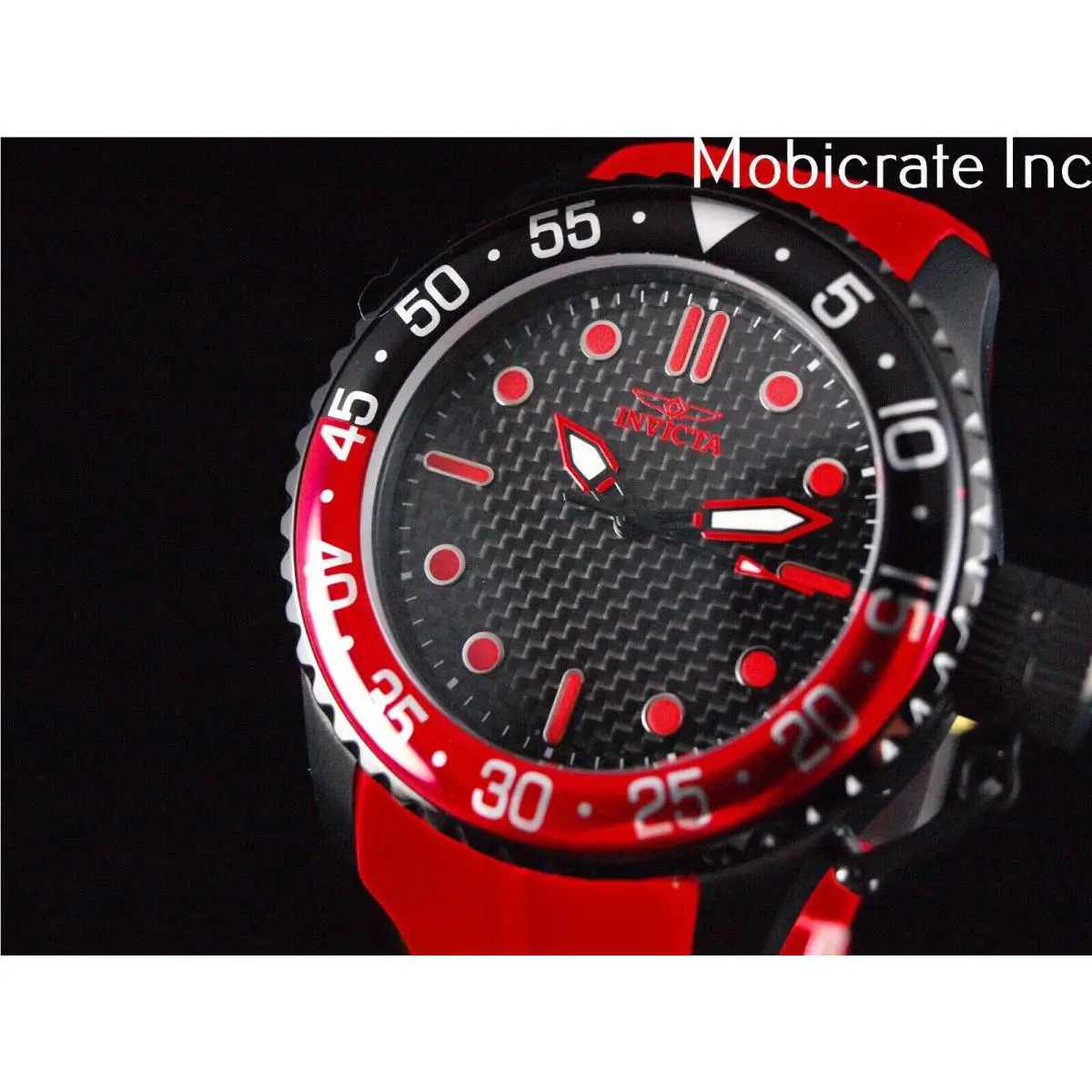 Invicta Pro Diver Men`s 50mm Black Carbon Fiber Red Quartz Watch 38752 Rare