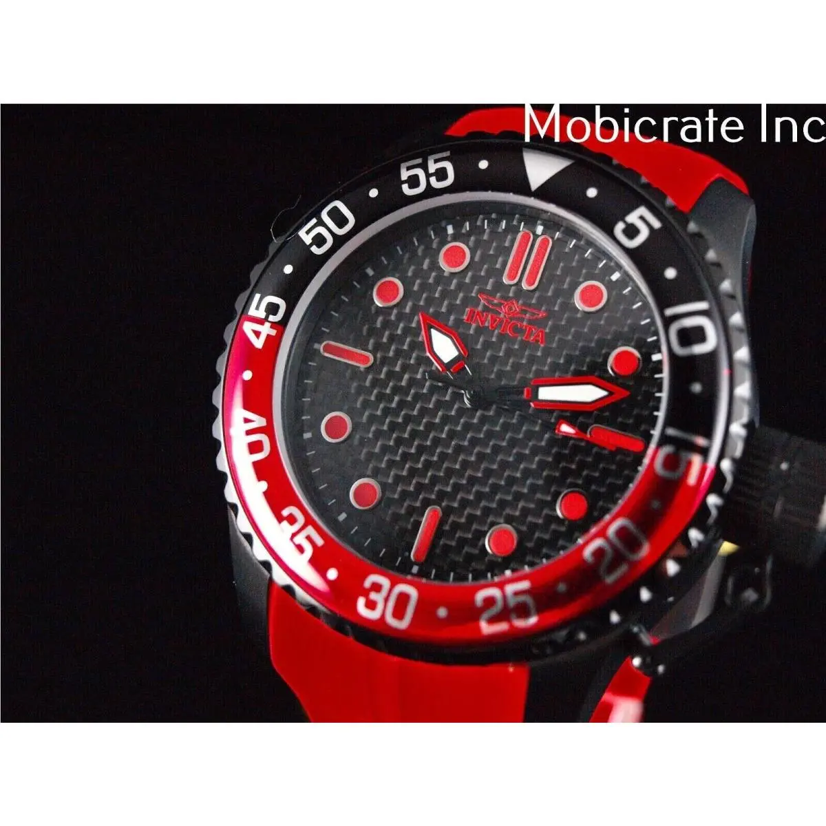Invicta Pro Diver Men`s 50mm Black Carbon Fiber Red Quartz Watch 38752 Rare
