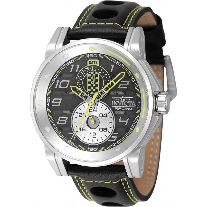 Invicta Men`s Watch Invicta Racing Quartz Black and Red Leather Strap 47534