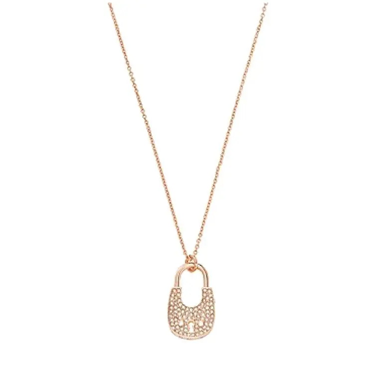 Michael Kors Rose Gold-tone Padlock Crystal Heart Pendant Necklace