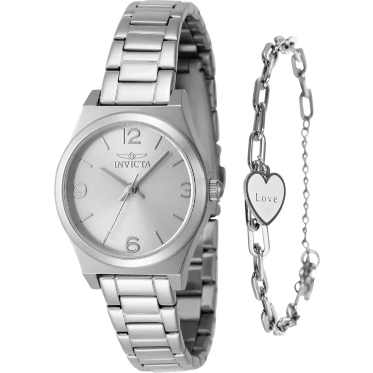 Invicta Women`s Watch Angel Quartz Silver Tone Brass Dial Steel Bracelet 48246 - Dial: Silver, Band: Silver
