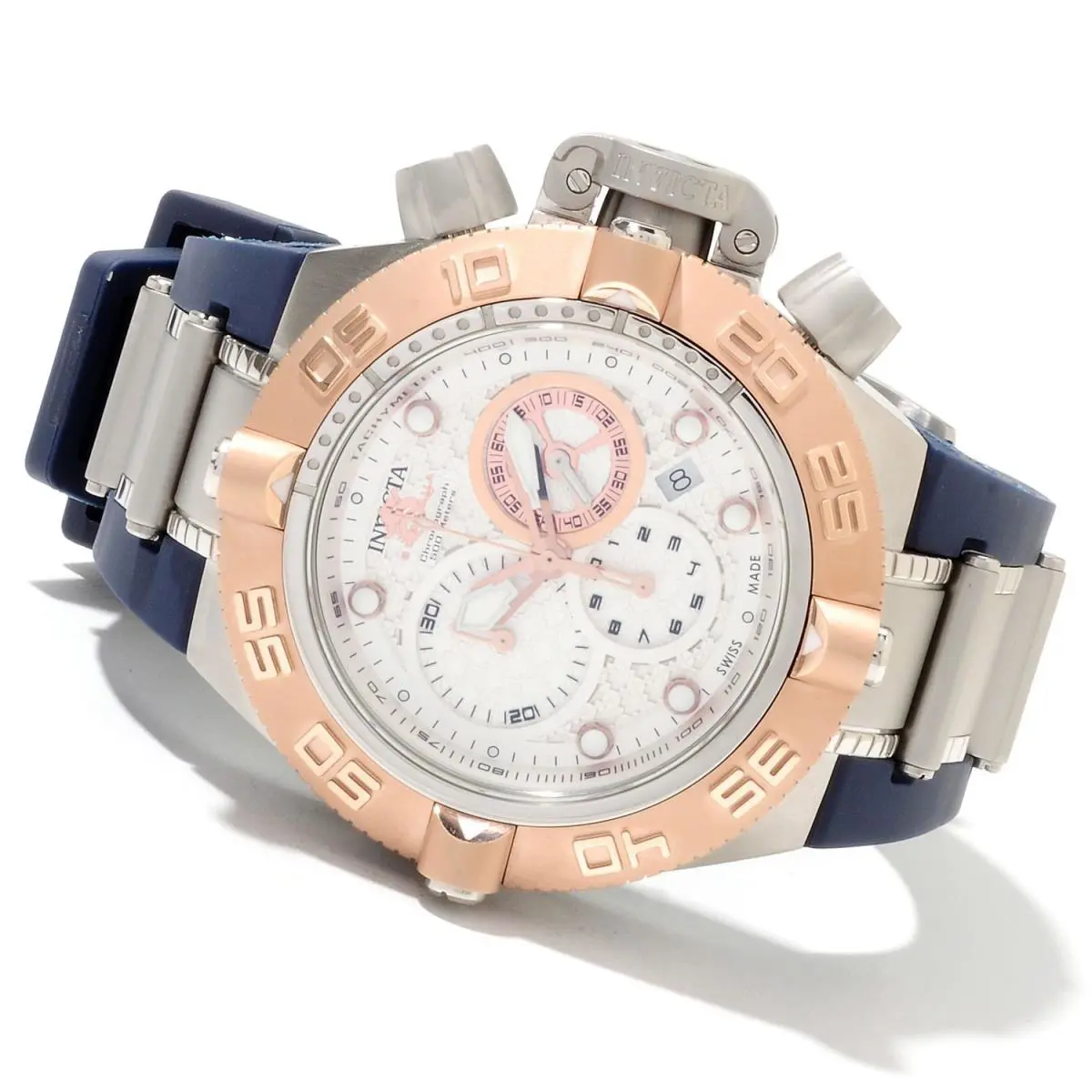 Swiss Made Invicta 11344 Subaqua Noma IV Chronograph Silver Dial Mens Watch - Dial: Silver, Band: Blue, Red