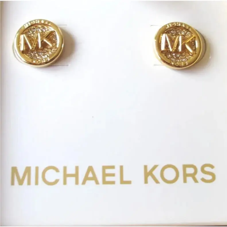 MK Logo Yellow Gold Brass Stud Round Earrings MKJ8012710 + MK Box by Michael Kors