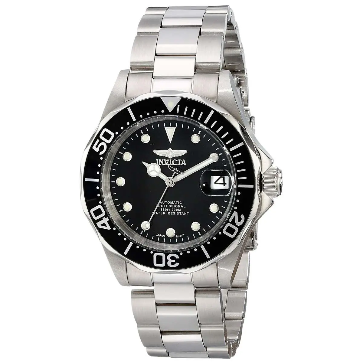 Invicta Men`s Watch Pro Diver Automatic Black Dial Stainless Steel Band 17039 - Dial: Multicolor, Band: Silver, Bezel: Silver, Black