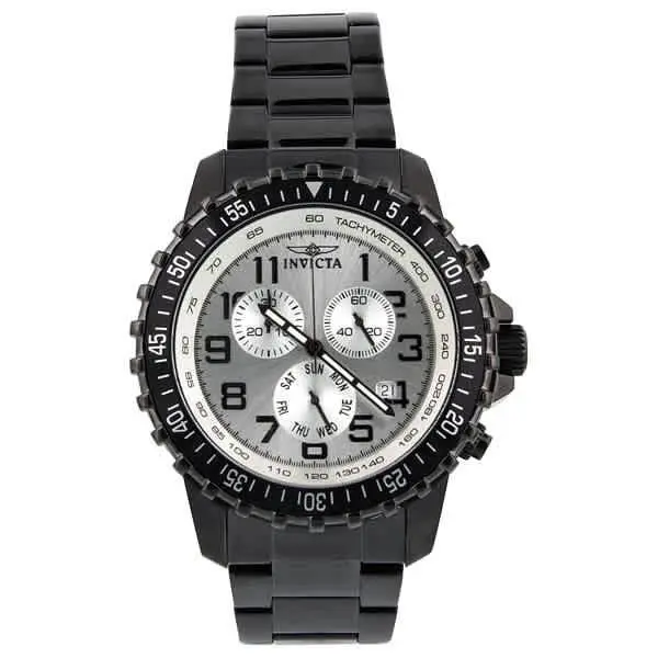 Invicta Men`s Specialty Pilot Gunmetal SS Silver Dial Chronograph Watch 11370 - Dial: Silver, Band: Gunmetal