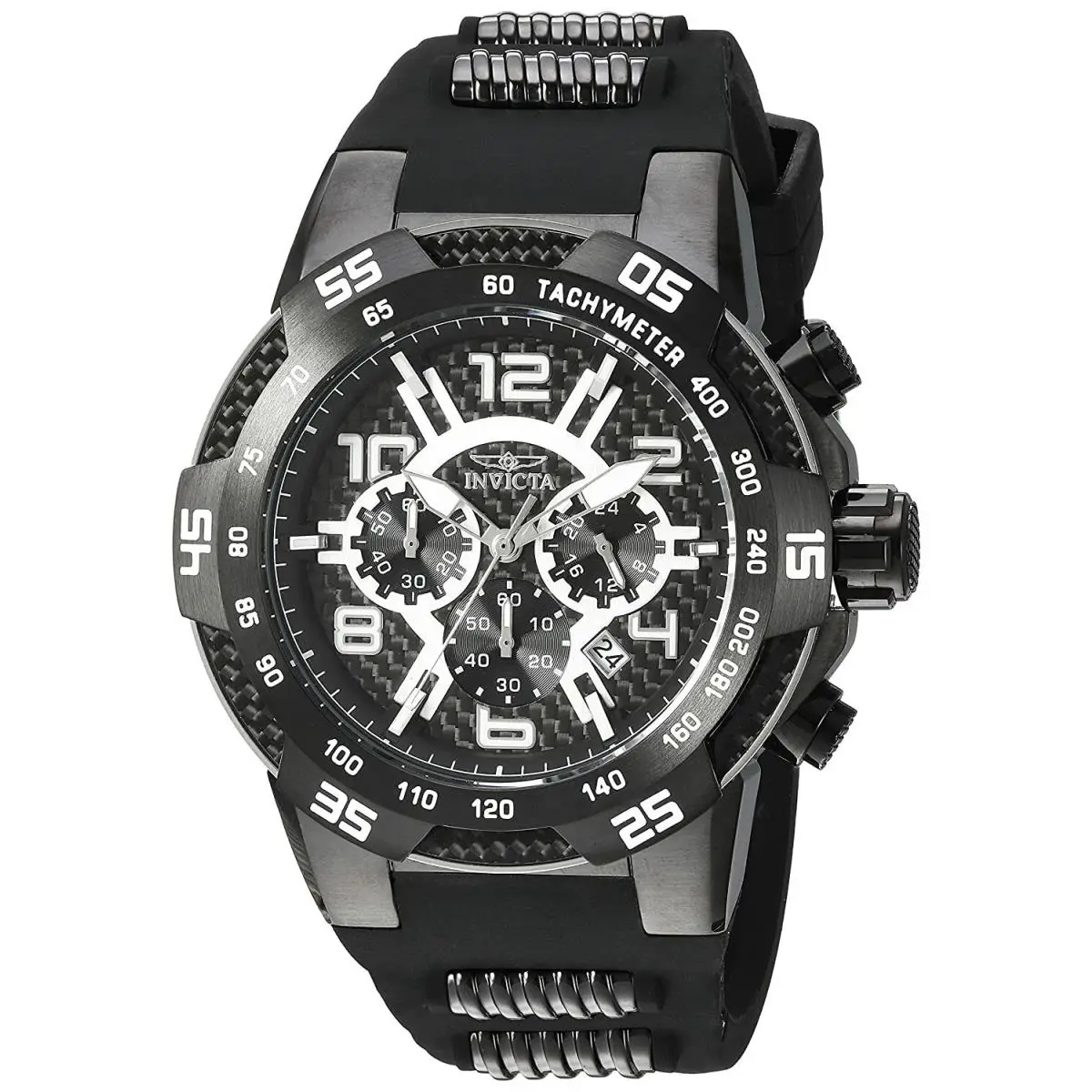 Invicta 24236 Speedway Black Dial Black Silicone Strap Chronograph Men`s Watch