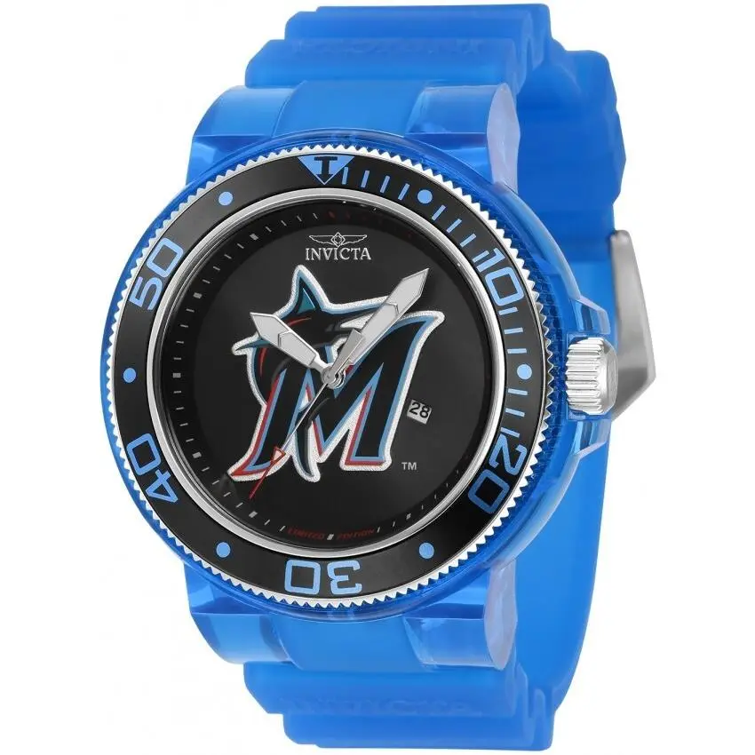 Invicta Men`s 52mm Pro Mlb Miami Marlins Quartz Blue Tone Strap SS Watch