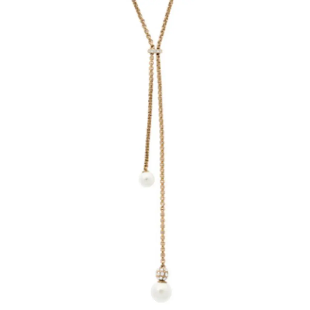 Michael Kors White Pearl Yellow Gold Necklace Crystals Pave MKJ6311710 + MK Box