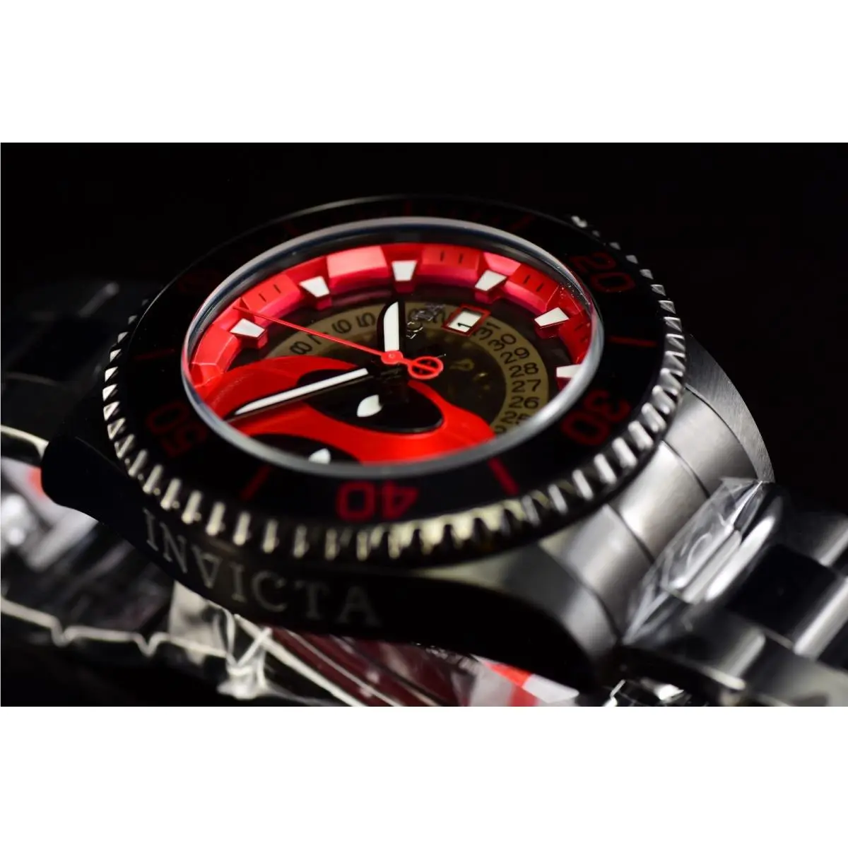 Invicta Men`s Marvel Deadpool Lim Ed Stainless Steel Black Tone Automatic Watch