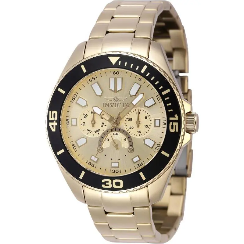 Invicta Pro Diver Gold 46880 Quartz Day/date 43Mm W/gold Dial Men`s Watch