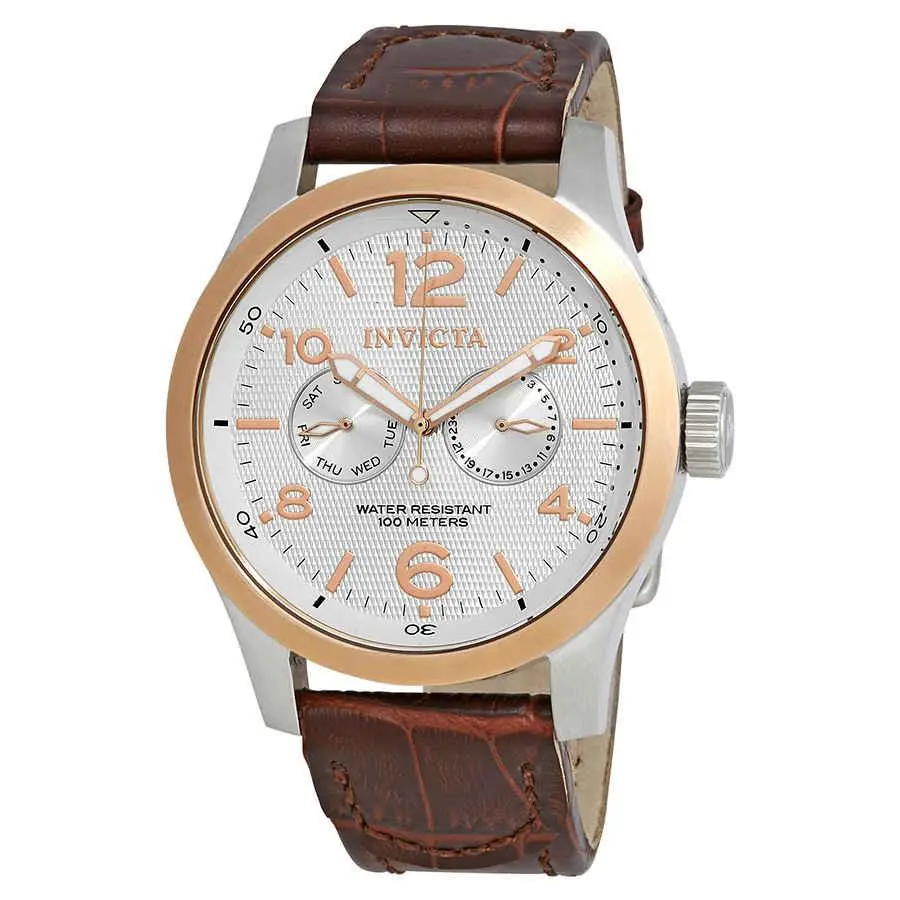 Invicta I Force Multi-function Silver Dial Men`s Watch 13010 - Dial: Silver, Band: Brown, Bezel: Silver-tone