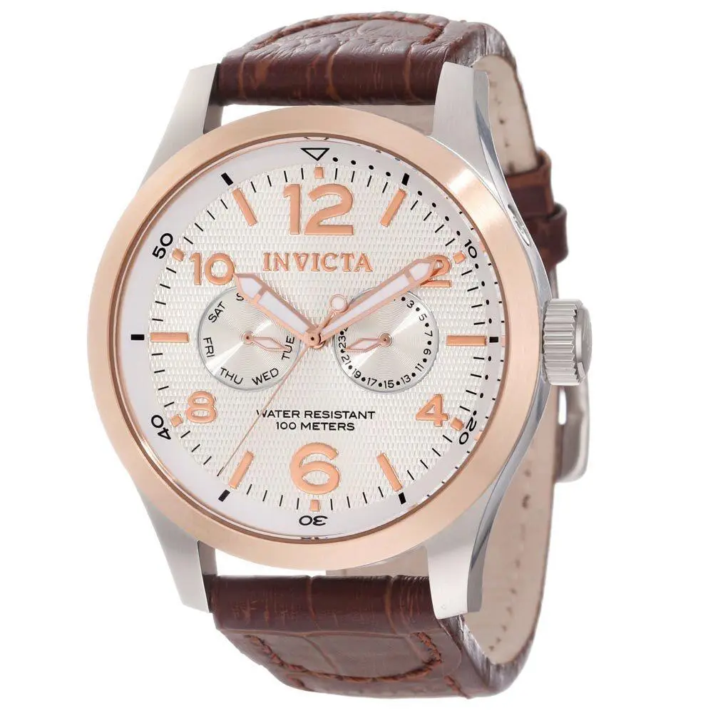 Invicta Men`s Watch I-force Japanese Quartz Silver Tone Dial Leather Strap 13010 - Dial: Silver