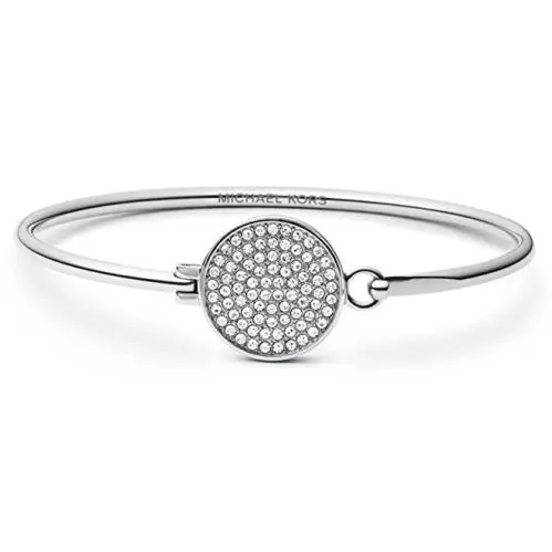 Michael Kors Silver Tone Round Crystals Tension Cuff Bangle Bracelet MKJ3604