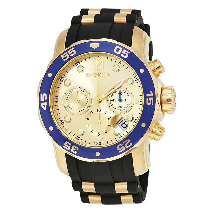 Invicta Pro Diver Chronograph Gold Dial Black Rubber Men`s Watch 178841
