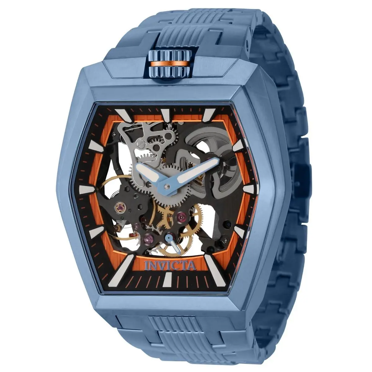 Invicta Akula Stealth Legion Mechanical Men`s Watch w/ Skeleton Dial - 48mm Blue - Dial: Black,Orange, Band: Blue